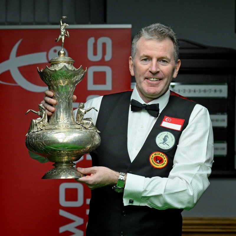 2023 World Billiards Championship winner Peter Gilchrist pictured with the John Roberts trophy